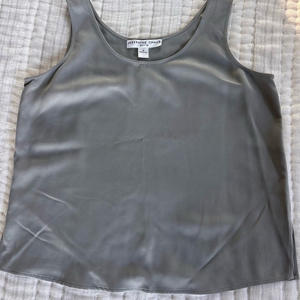 Josephine Chaus Chic Minimalist Gray/Silver Blouse 100% Silk Petite 10